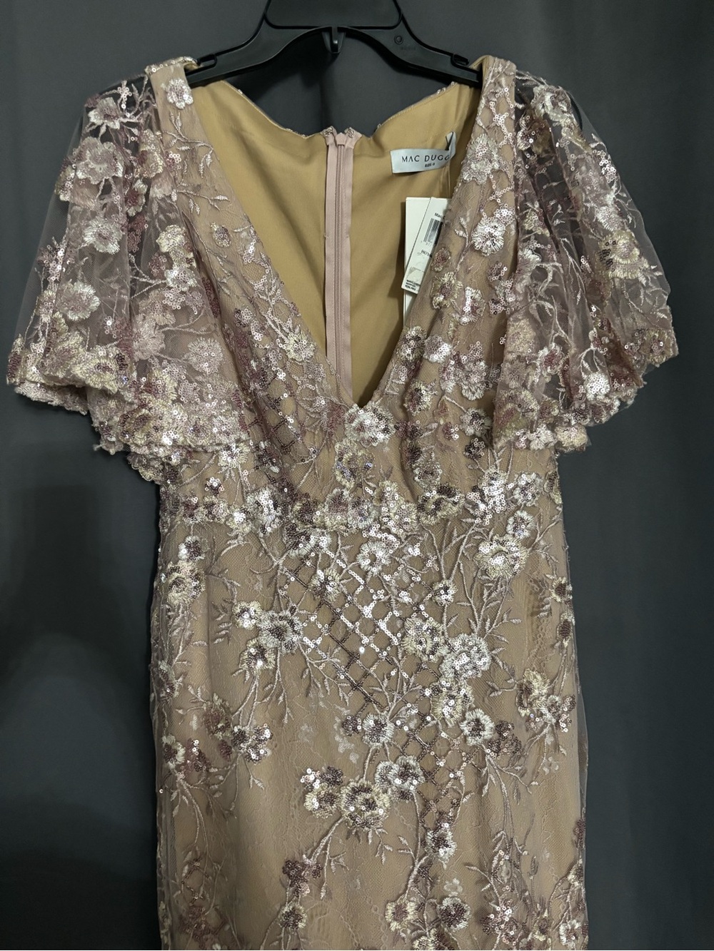Mac Duggal - #68743 Pink Embellished Lace V Neck Butterfly Sleeve Gown Size 8 - Picture 5 of 9
